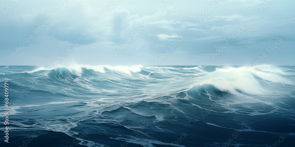 seascape, stormy ocean with high waves