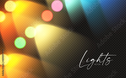 Rainbow spotlight effect with bokeh. Show lights.