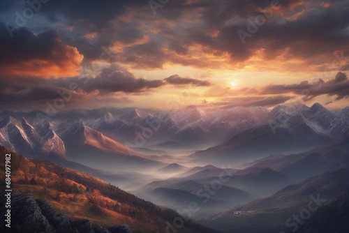 Beautiful sunset in the mountains. Sunrise in the mountains. Mountain landscape