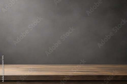 Empty wooden table over black background.