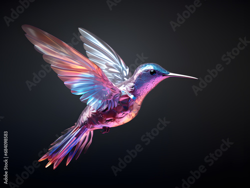 Colourful crystal hummingbird isolated on clean background with shiny reflection  © wing
