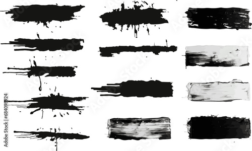 Black Grunge Brush Strokes on Transparent Background