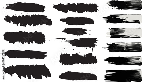 Black Grunge Brush Strokes on Transparent Background