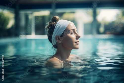 Woman swimming pool. Useful and healthy time spent in clear crystal water. Generate AI