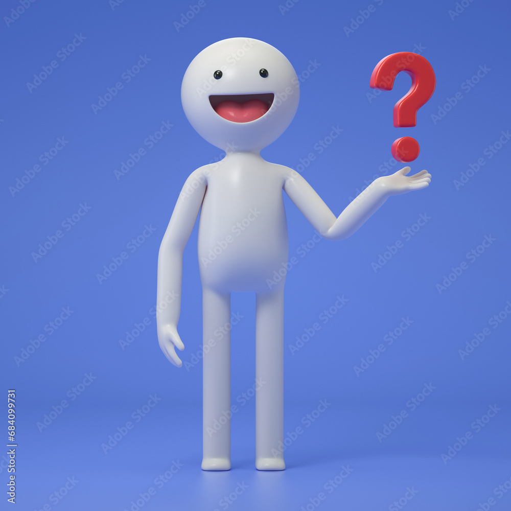 Question Man Character A 3D cartoon character with a red question mark.Confused man thinking ...