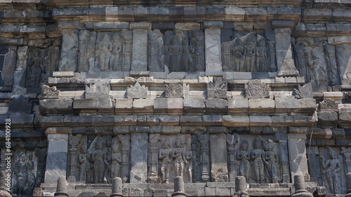 Wall sculpture around Prambanan the largest majestic Hindu stone temple in Indonesia