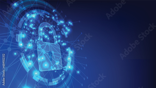 digital padlock with virtual screen on dark background with copy space. cyber security technology for fraud prevention and privacy data network protection concept photo