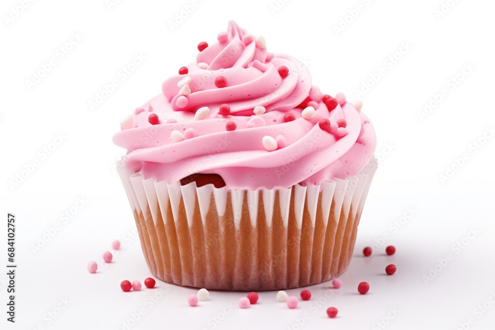 Cupcake With Icing And Sprinkles Tasty Dessert, Isolated On White Cupcake With Icing And Sprinkles Tasty Dessert, Isolated On White