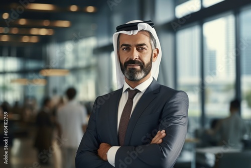 Confident Middle Eastern Executive Poses In Modern Office Photorealism