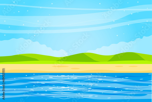 Summer background with beach and mountain