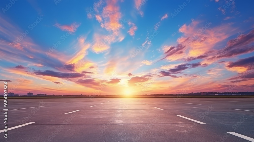 Empty asphalt road and beautiful sky at sunset