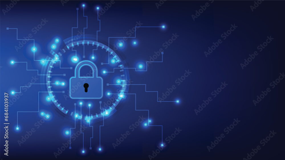 Obraz premium digital padlock with virtual screen on dark background with copy space. cyber security technology for fraud prevention and privacy data network protection concept