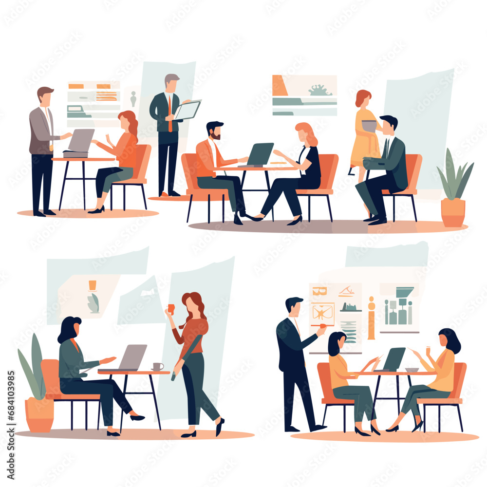 Business meeting set design illustration Business meeting set design illustration