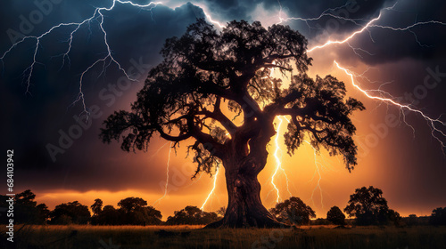 lightning and tree. Generative Ai