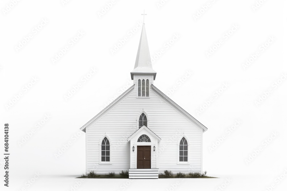 Small Town Church Chapel Stands Alone On White Background Photorealism Small Town Church Chapel Stands Alone On White Background Photorealism