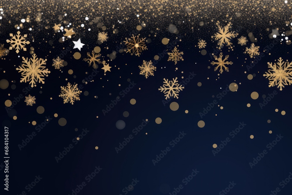 Winter Background With Gold And Navy Snowflakes