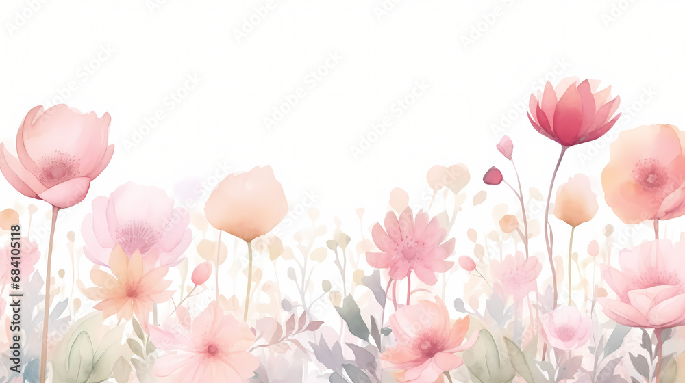 Watercolor soft pink flower garden background