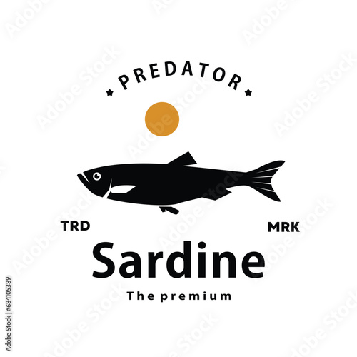 vintage retro hipster sardine logo vector outline silhouette art icon