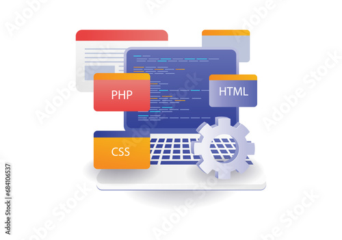 Infographic concept of programming language information for compiling developer web applications