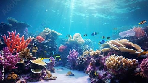 Underwater coral reef with colorful fish. Generative Ai