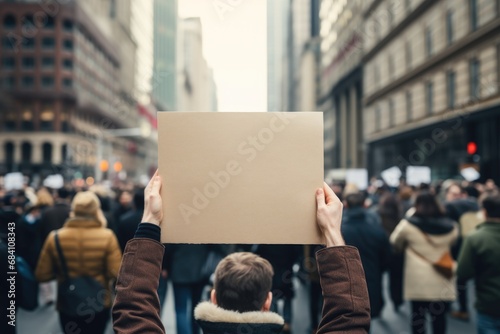 peoples with empty placards and posters in the street © dashtik