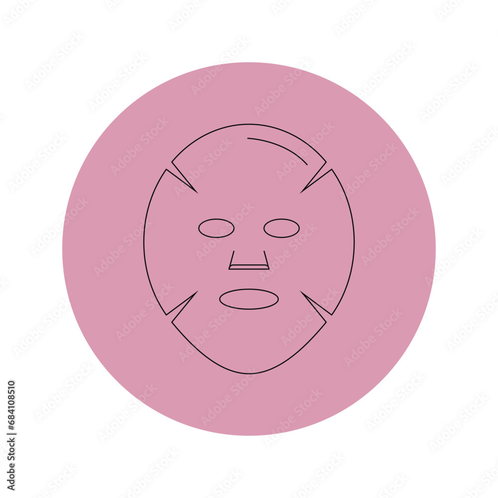 Vector icon of a cosmetic face mask in a pink circle on a white background. Vector icon of a cosmetic face mask in a pink circle on a white background.