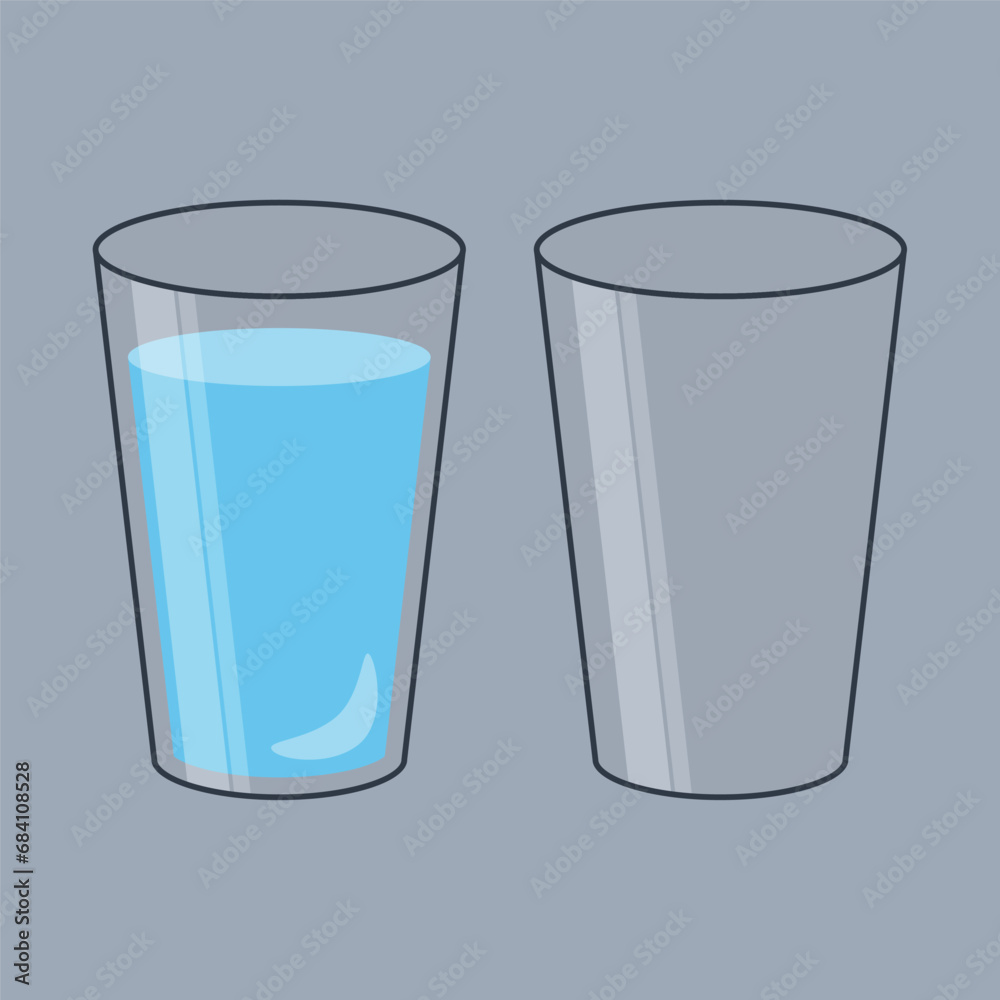 Glass of water infographic. Empty and full glass of water Glass of water infographic. Empty and full glass of water