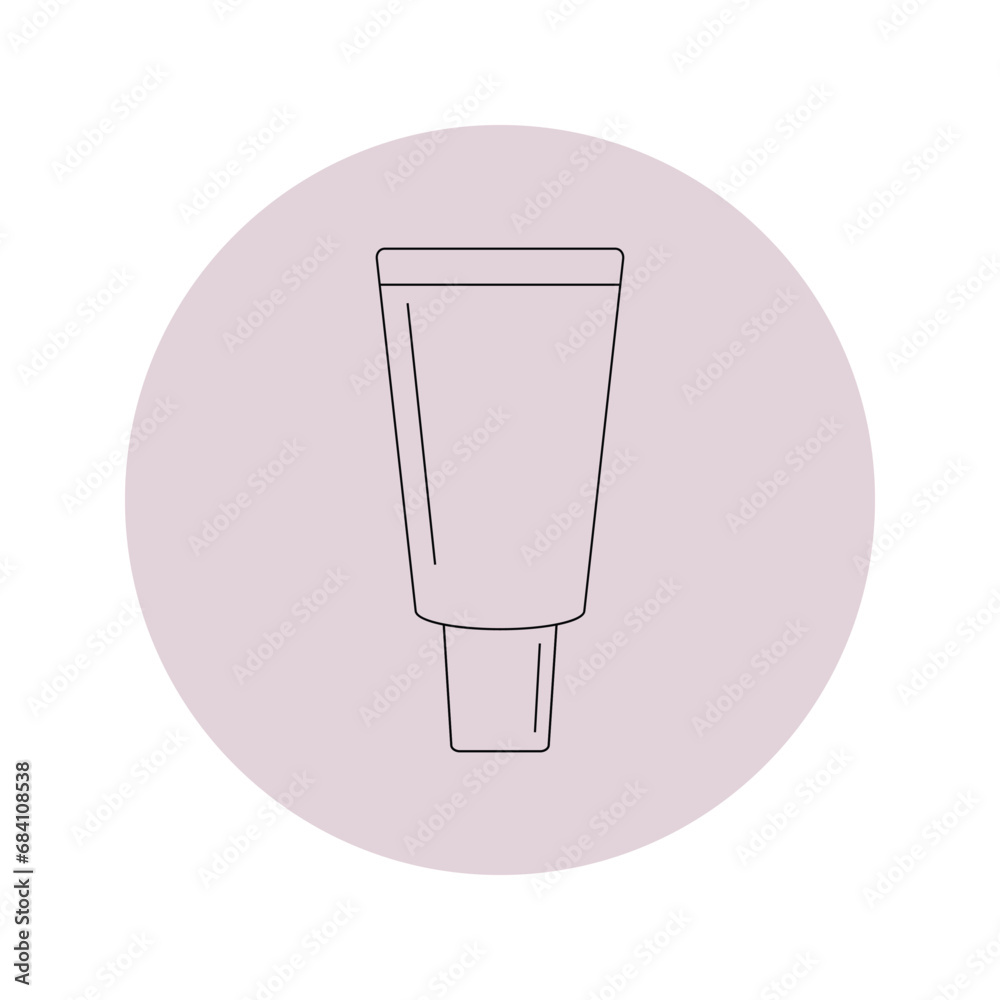 Vector icon of a tube of cream in a pink circle on a white background. Vector icon of a tube of cream in a pink circle on a white background.