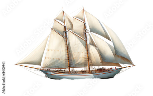 Elegance on the Waves Realistic Image Showcase of an Ivory Schooner on White or PNG Transparent Background