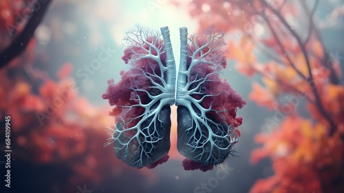 Illustration portrait of the lung organ on an abstract background, background image, AI generated photo