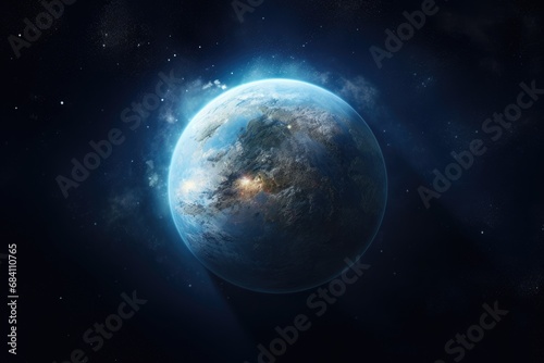Illustration of planet Earth with light and clouds in outer space © dashtik