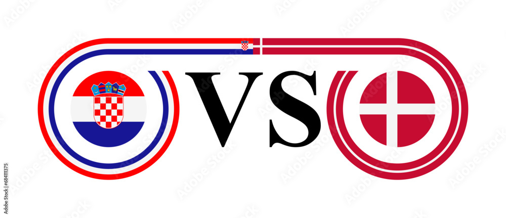 concept between croatia vs denmark. vector illustration isolated on white background concept between croatia vs denmark. vector illustration isolated on white background