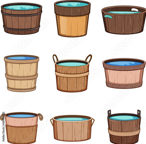 wooden tub set cartoon. hot bath, container spa, barrel bucket wooden tub sign. isolated symbol vector illustration