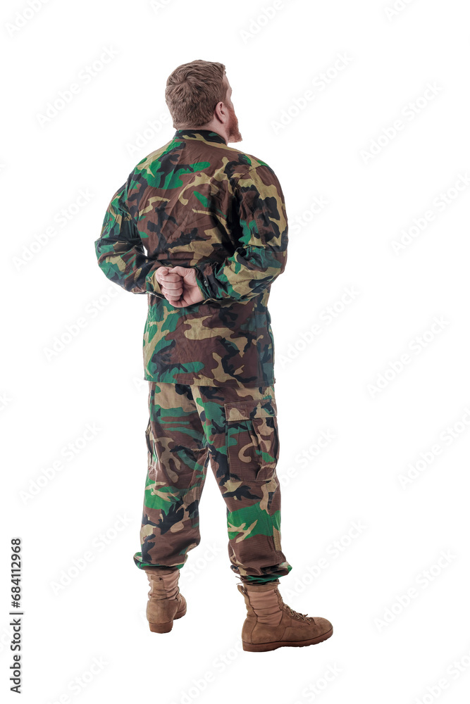 man in camouflage Russian military adviser in modern times on a white background in studio man in camouflage Russian military adviser in modern times on a white background in studio