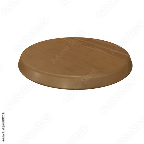 Round wood board for kitchen utensil on isolated transparent background