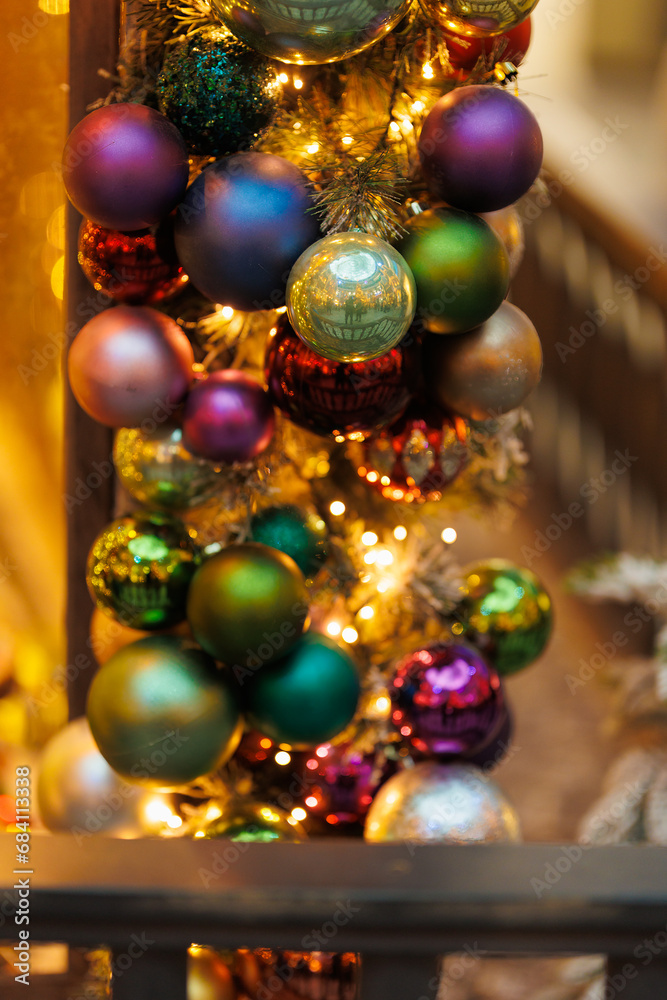 New Year's and Christmas decorations, toys and garlands in fabulous settings. New Year's and Christmas decorations, toys and garlands in fabulous settings.