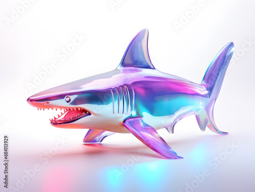 colourful crystal Shark on empty background. 3D illustration. 3D rendering.