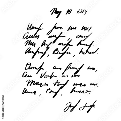 Handwritten Unreadable ink stroke, doodle illegible fictional language isolated on white background. Vintage pen writen.