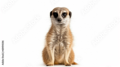 Front view of a Meerkat standing upright, Suricata suricatta, isolated on white. generative ai