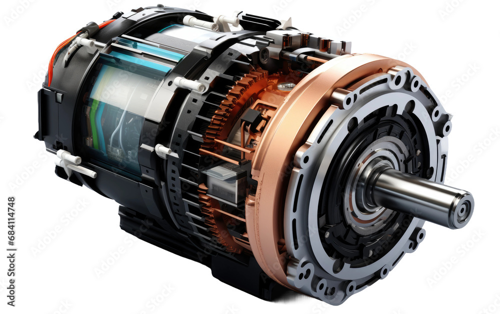 A Realistic Image Illustrating the Efficiency and Power of the Reluctance Motor on White or PNG Tarnsparent Background