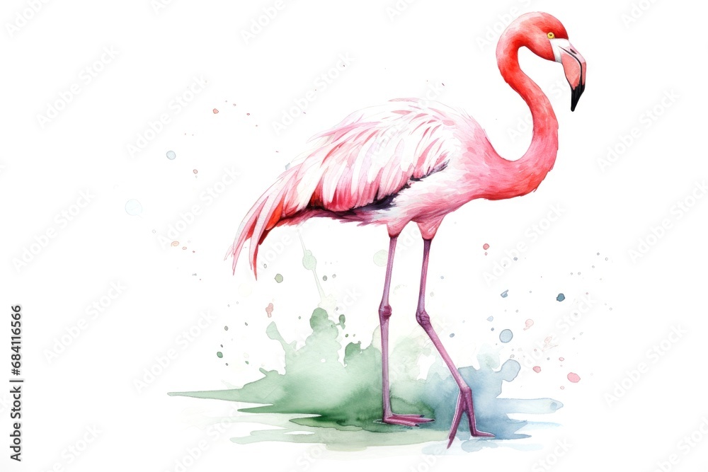 Fototapeta premium cartoon watercolor flamingo character on white background
