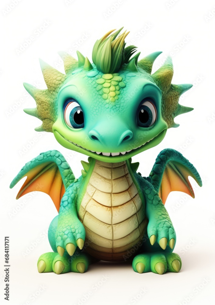 Fototapeta premium cute green dragon character, stay on clean white background