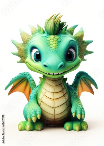 cute green dragon character, stay on clean white background