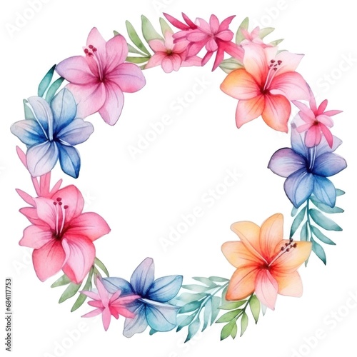 Wallpaper Mural Circle frame of watercolor flowers and leaves on white background. Torontodigital.ca