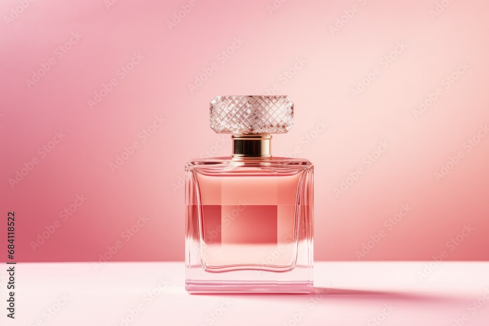 blank bottle of luxury perfume in pink soft pastel color blank bottle of luxury perfume in pink soft pastel color