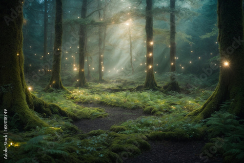 mystical forest - dreamland landscape,  generative ai photo