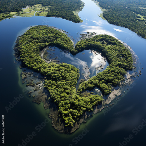heart shaped wetlands. imiginary concept for international wetlands day celebration