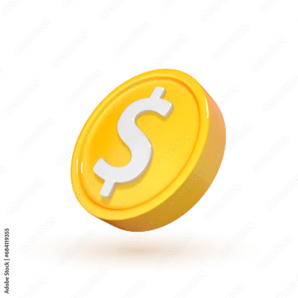 Vecteur Stock 3D realistic gold coin icon. Coin with dollar sign ...