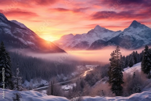 Winter Sunrise over Mountains - Generative AI © Sidewaypics