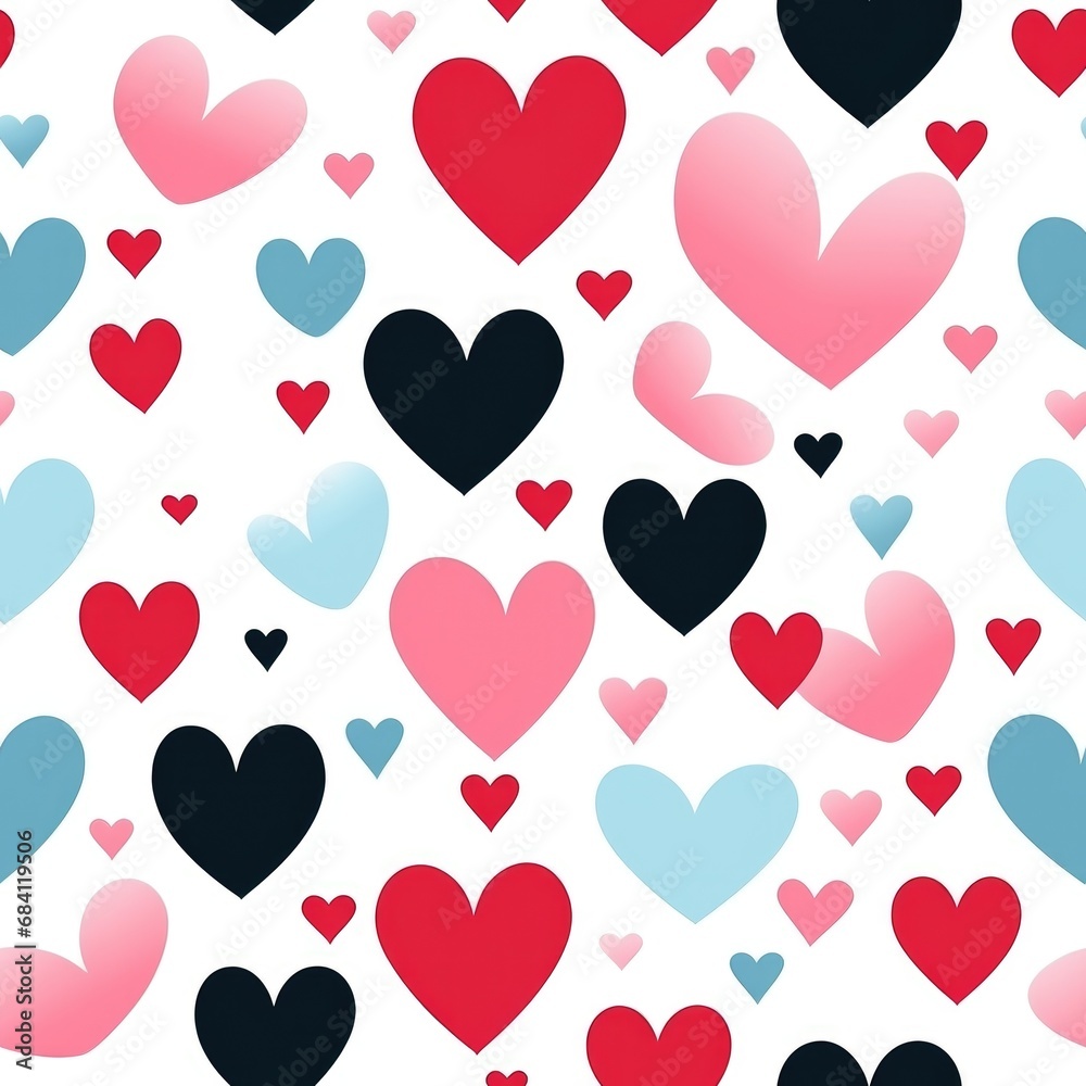 seamless pattern of colorful hearts on white